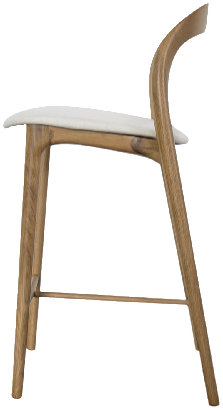 Silla de counter bentwood con marco de roble natural sólido, Tela Diego Cream. - image 3