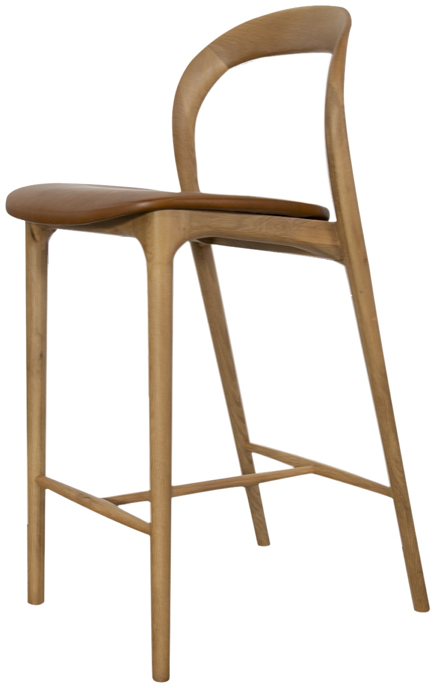 Silla de counter bentwood con marco de roble natural sólido, cuero Oxford Spice. - image 2
