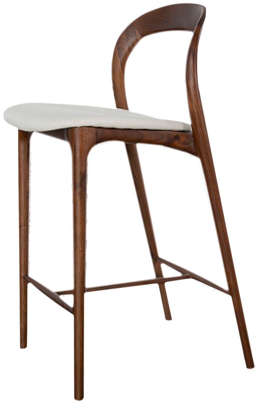 Bentwood counter chair with Solid natural walnut frame, Diego Cream Fabric - image 2